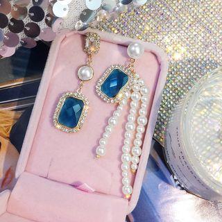 Non-matching Faux Crystal Faux Pearl Fringed Earring 1 Pair - Ocean Blue Crystal - One Size