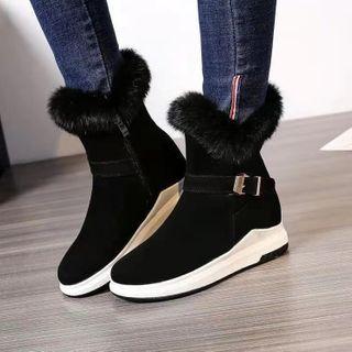 Platform Buckled Fluffy Short Boots