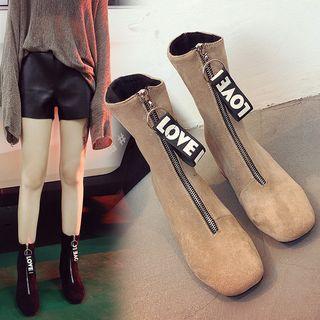 Chunky-heel Zip-front Square-toe Short Boots