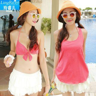 Set: Plain Bikini + Plain Tank Top + Cover-up
