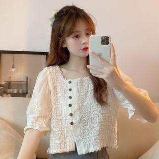 Elbow-sleeve Asymmetrical Blouse Off-white - One Size