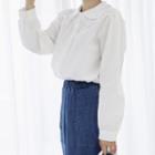 Sailor-collar Lace-trim Cotton Blouse