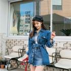 Snap-button Denim Shirt With Sash