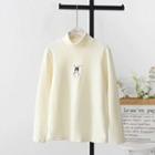 Long-sleeve Dog Embroidered Knit Top
