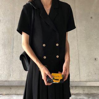 Chiffon Double-breasted Strap Dress Black - One Size