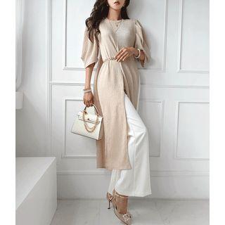 Deep-slit Crystal-pleat Dress