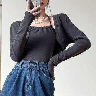 Set: Halter Cropped Camisole Top + Cropped Cardigan