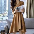 Tie-waist Plain Coatdress