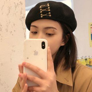 Studded Knit Beret Hat Black - M