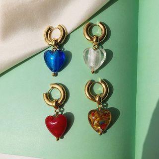 Alloy Hoop Glass Heart Dangle Earring