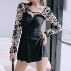 Long-sleeve Floral Panel Swimdress