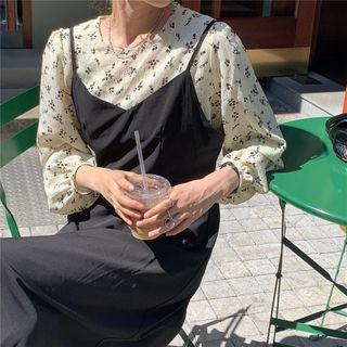 Long-sleeve Floral Blouse / Strappy Midi Dress