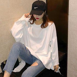 Distressed Long Sleeve Plain Top White - One Size
