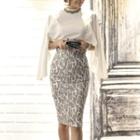 Set : Short-sleeve Blouse + Midi Skirt