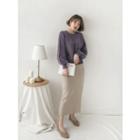 Round-neck Balloon-sleeve Colored Furry Sweater