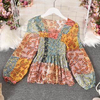 Floral Panel Long-sleeve Top