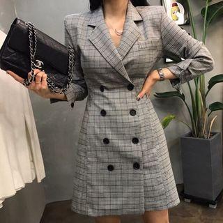 Double-breasted Plaid Dress