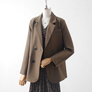 Double-breasted Blazer / Long-sleeve Floral Print Midi A-line Dress / Set