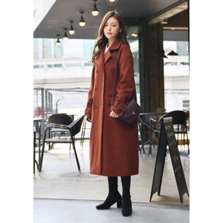 Cuff-tab Double-breasted Wool Blend Long Coat