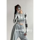 Newspaper-print Crop T-shirt