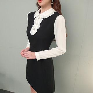 Inset Frilled-blouse A-line Mini Dress