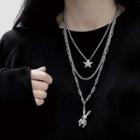Rabbit Star Pendant Layered Alloy Necklace Silver - One Size