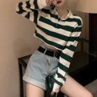 Long-sleeve Striped Cropped Polo-shirt