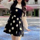 Long-sleeve Blouse / Floral Print Midi Overall Dress
