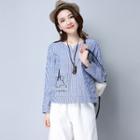 Long-sleeve Embroidery Striped Top