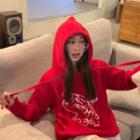 Long-sleeve Jacquard Knit Hoodie Red - One Size