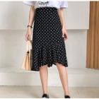 Dotted Ruffle Hem Pencil Skirt Black - One Size