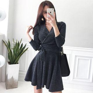 Tie-waist A-line Mini Sweater Dress