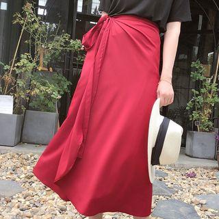 Satin A-line Midi Wrap Skirt