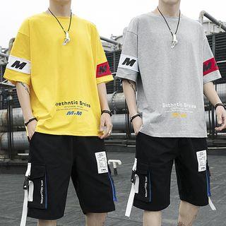 Set: Elbow-sleeve Color Block T-shirt + Cargo Shorts