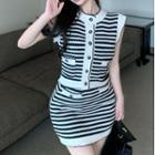 Striped Knit Vest / Mini Skirt
