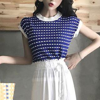 Short-sleeve Plaid Mini Dress / Top / Cropped Pants