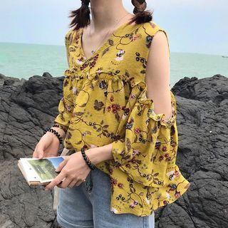 Sleeve Cut Out Floral Blouse