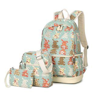 Set Of 3: Rabbit Print Backpack + Crossbody Bag + Pouch