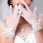 Lace Trim Wedding Gloves Silver - One Size