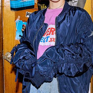 Strappy Shirred-sleeve Flight Jacket