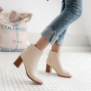 Faux Leather Back Zipper Block Heel Ankle Boots