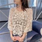 3/4-sleeve Crochet Knit Top