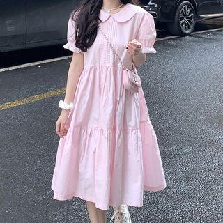 Puff-sleeve Pintuck Shirtdress Pink - One Size