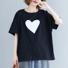 Short-sleeve Heart Print T-shirt Black - One Size