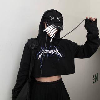 Lightning Print Cropped Hoodie
