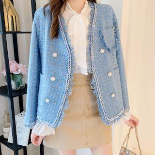 Long-sleeve Convertible Twin Pocket Tweed Cardigan