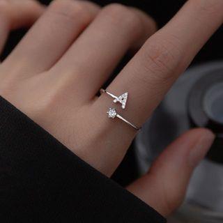 Rhinestone Letter Ring Silver - One Size