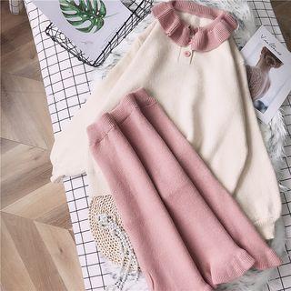Set: Ruffle Collar Sweater + Knit Skirt