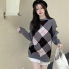 Cutout Argyle Sweater Gray - One Size