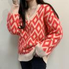 Diamond Patterned Sweater Red & Beige - One Size